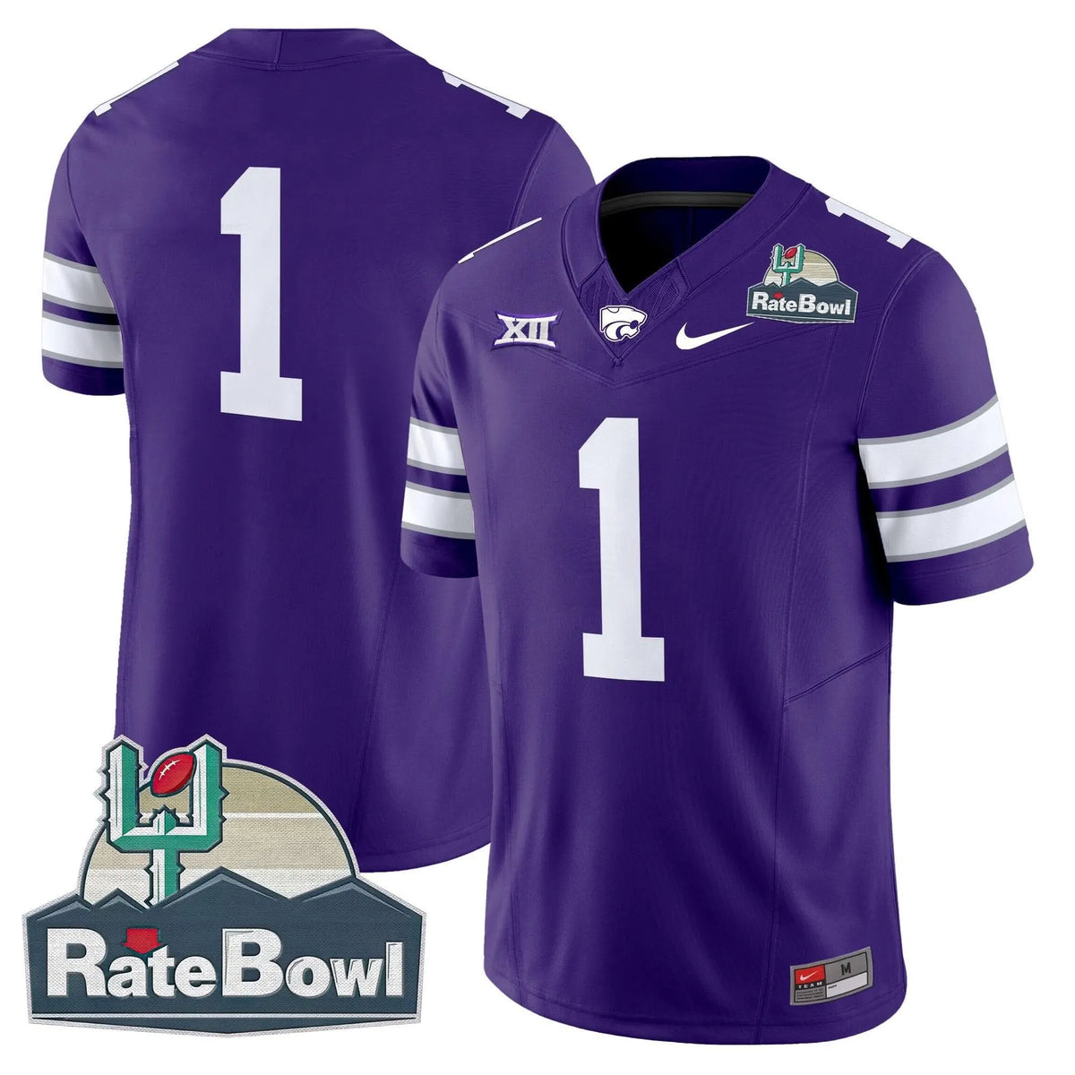 Personalized Kansas State Wildcats 2026 Rate Bowl Patch Vapor Limited Jersey - Purple / #1 Team Stitched