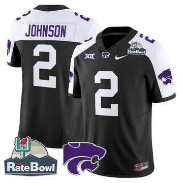 Personalized Kansas State Wildcats 2026 Rate Bowl Patch Vapor Limited Jersey - Black Alternate / Avery Johnson Stitched