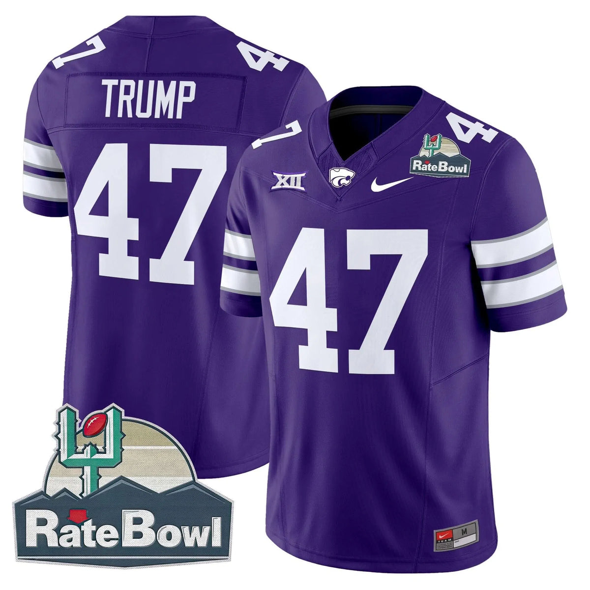 Personalized Kansas State Wildcats 2026 Rate Bowl Patch Vapor Limited Jersey - Purple / Trump Stitched
