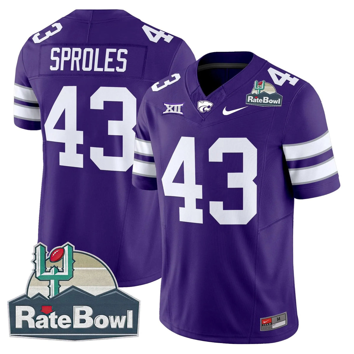 Personalized Kansas State Wildcats 2026 Rate Bowl Patch Vapor Limited Jersey - Purple / Darren Sproles Stitched