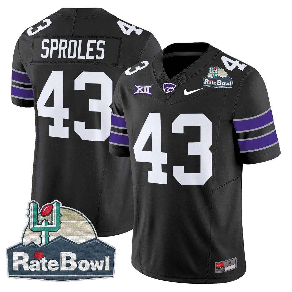 Personalized Kansas State Wildcats 2026 Rate Bowl Patch Vapor Limited Jersey - Black / Darren Sproles Stitched