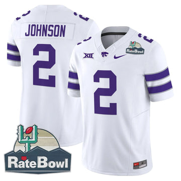 Personalized Kansas State Wildcats 2026 Rate Bowl Patch Vapor Limited Jersey - White / Avery Johnson Stitched