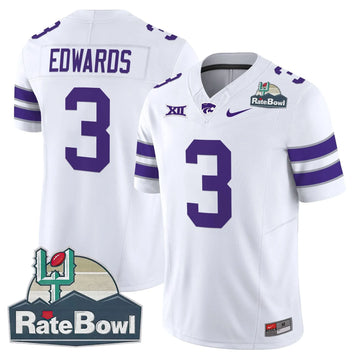 Personalized Kansas State Wildcats 2026 Rate Bowl Patch Vapor Limited Jersey - White / Dylan Edwards Stitched