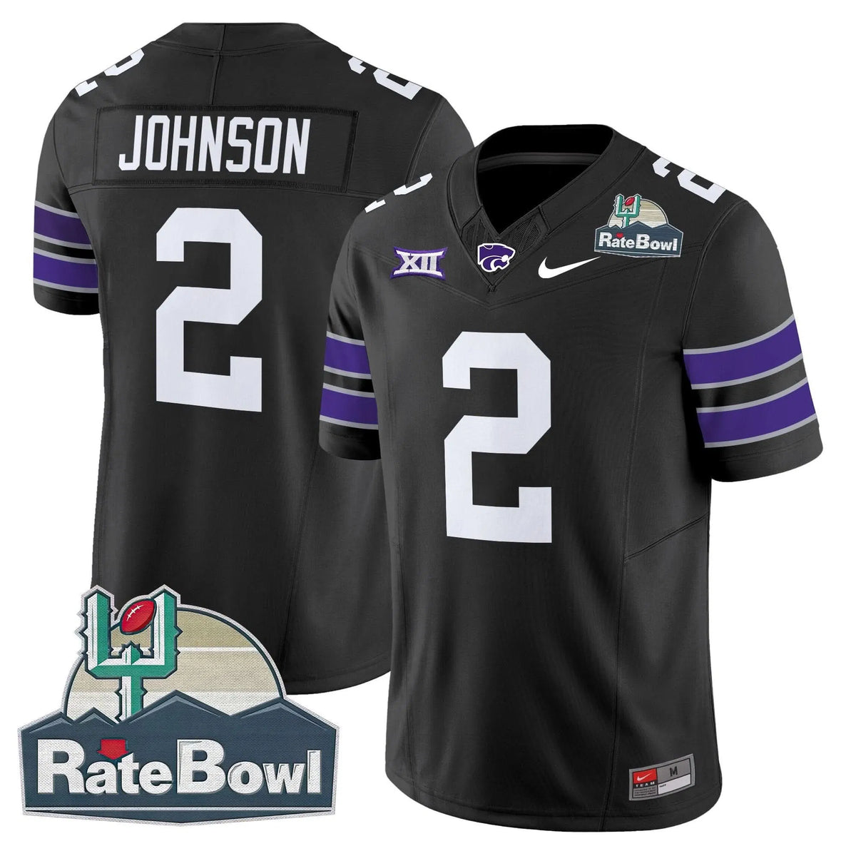 Personalized Kansas State Wildcats 2026 Rate Bowl Patch Vapor Limited Jersey - Black / Avery Johnson Stitched