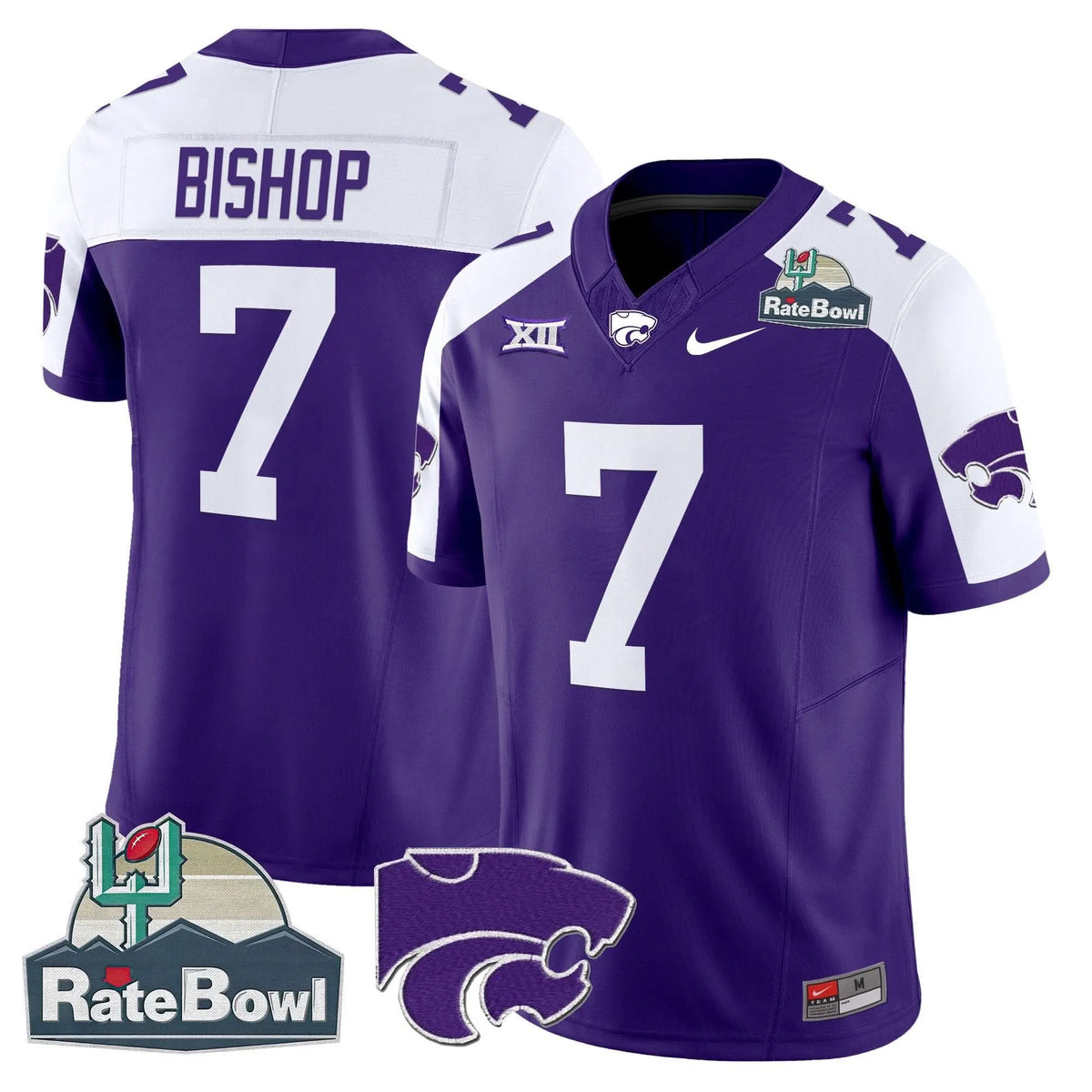 Personalized Kansas State Wildcats 2026 Rate Bowl Patch Vapor Limited Jersey - Purple Alternate / Michael Bishop Stitched