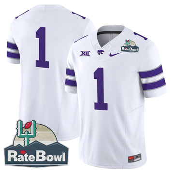 Personalized Kansas State Wildcats 2026 Rate Bowl Patch Vapor Limited Jersey - White / #1 Team Stitched
