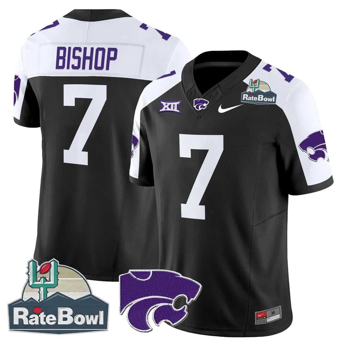 Personalized Kansas State Wildcats 2026 Rate Bowl Patch Vapor Limited Jersey - Black Alternate / Michael Bishop Stitched
