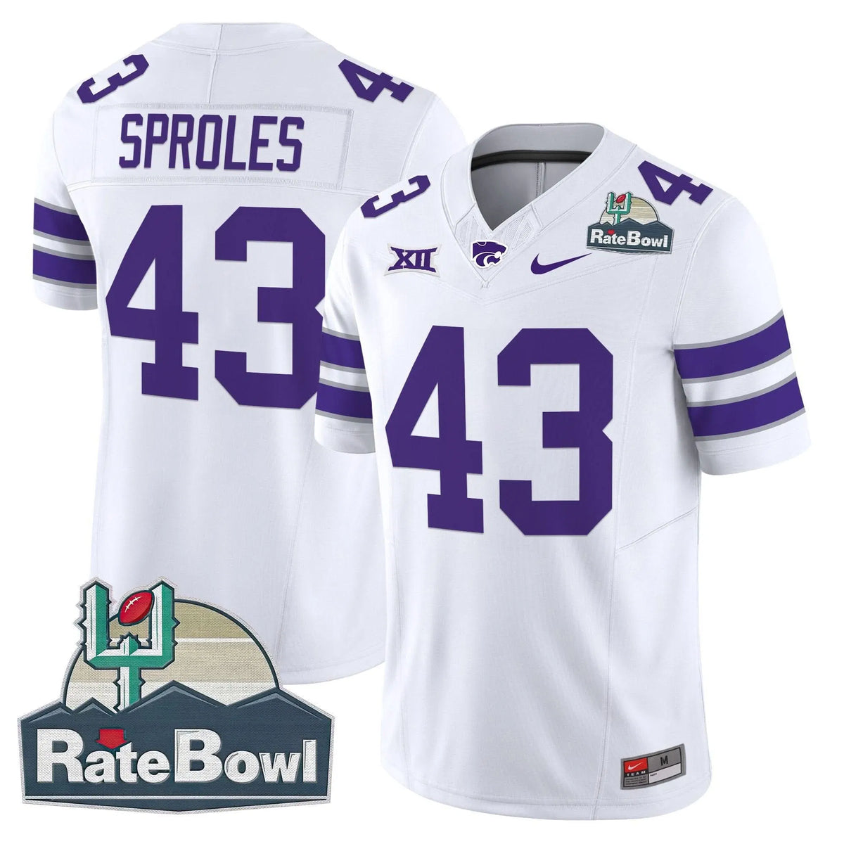 Personalized Kansas State Wildcats 2026 Rate Bowl Patch Vapor Limited Jersey - White / Darren Sproles Stitched
