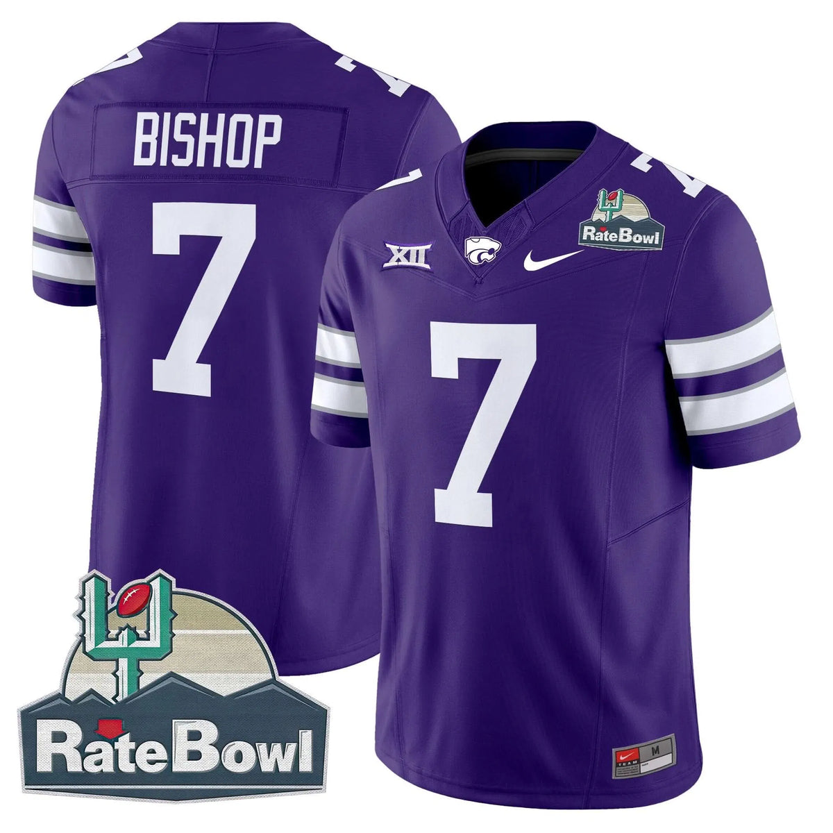 Personalized Kansas State Wildcats 2026 Rate Bowl Patch Vapor Limited Jersey - Purple / Michael Bishop Stitched