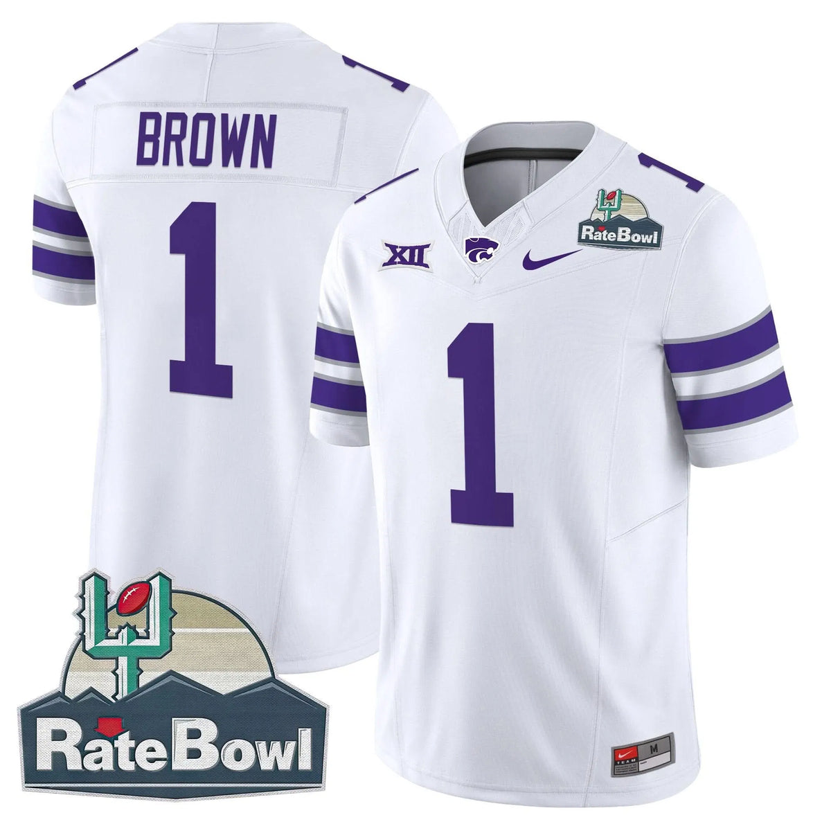 Personalized Kansas State Wildcats 2026 Rate Bowl Patch Vapor Limited Jersey - White / Jayce Brown Stitched