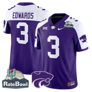 Personalized Kansas State Wildcats 2026 Rate Bowl Patch Vapor Limited Jersey - Purple Alternate / Dylan Edwards Stitched