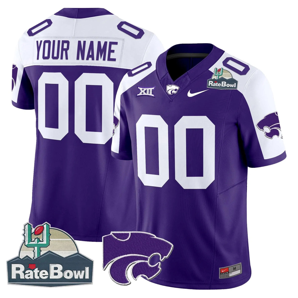 Personalized Kansas State Wildcats 2026 Rate Bowl Patch Vapor Limited Custom Jersey - Purple Alternate Stitched
