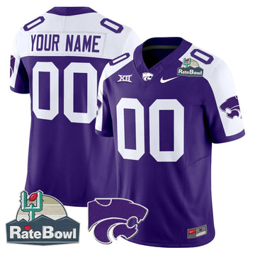 Personalized Kansas State Wildcats 2026 Rate Bowl Patch Vapor Limited Custom Jersey - Purple Alternate Stitched