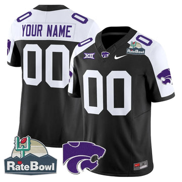 Personalized Kansas State Wildcats 2026 Rate Bowl Patch Vapor Limited Custom Jersey - Black Alternate Stitched
