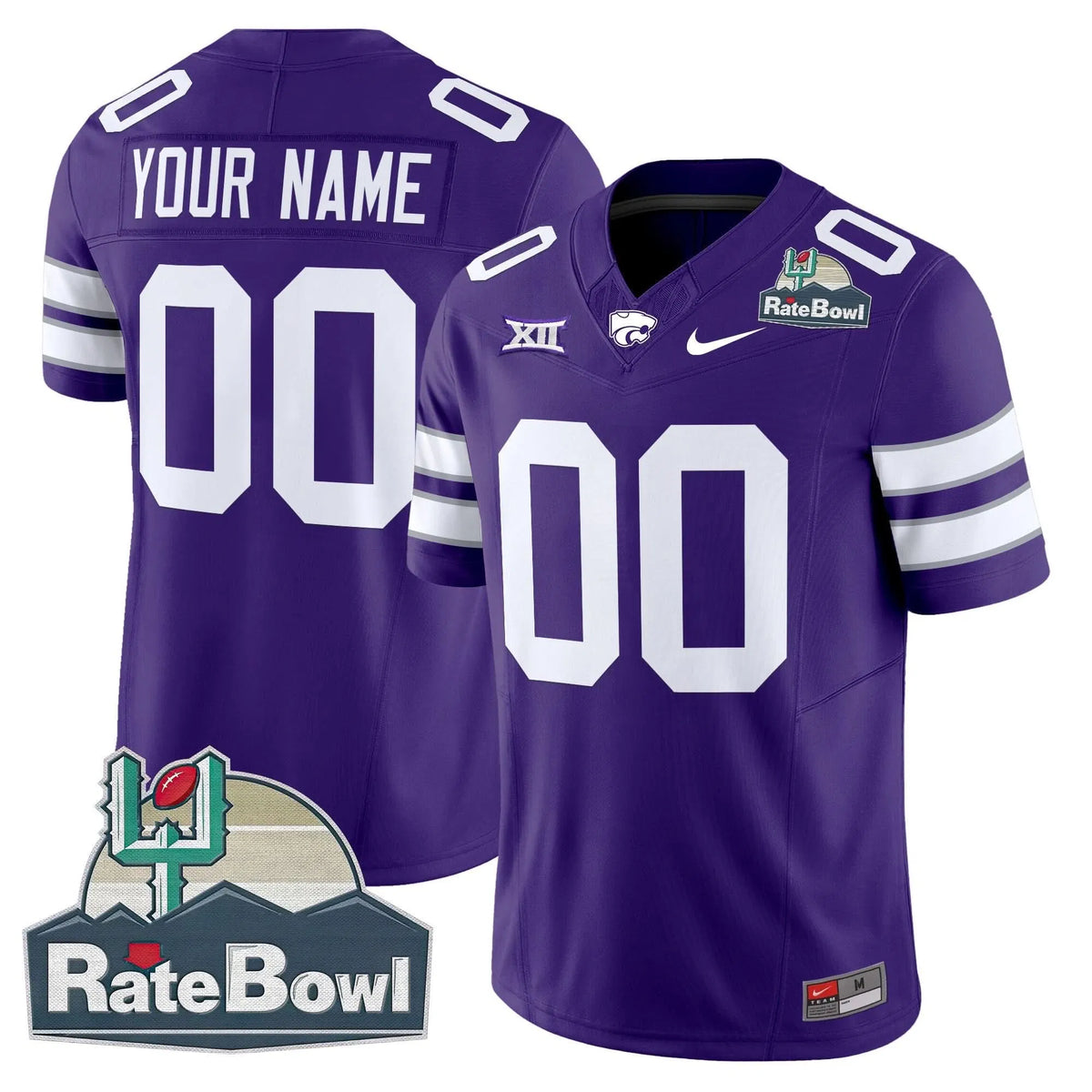 Personalized Kansas State Wildcats 2026 Rate Bowl Patch Vapor Limited Custom Jersey - Purple Stitched