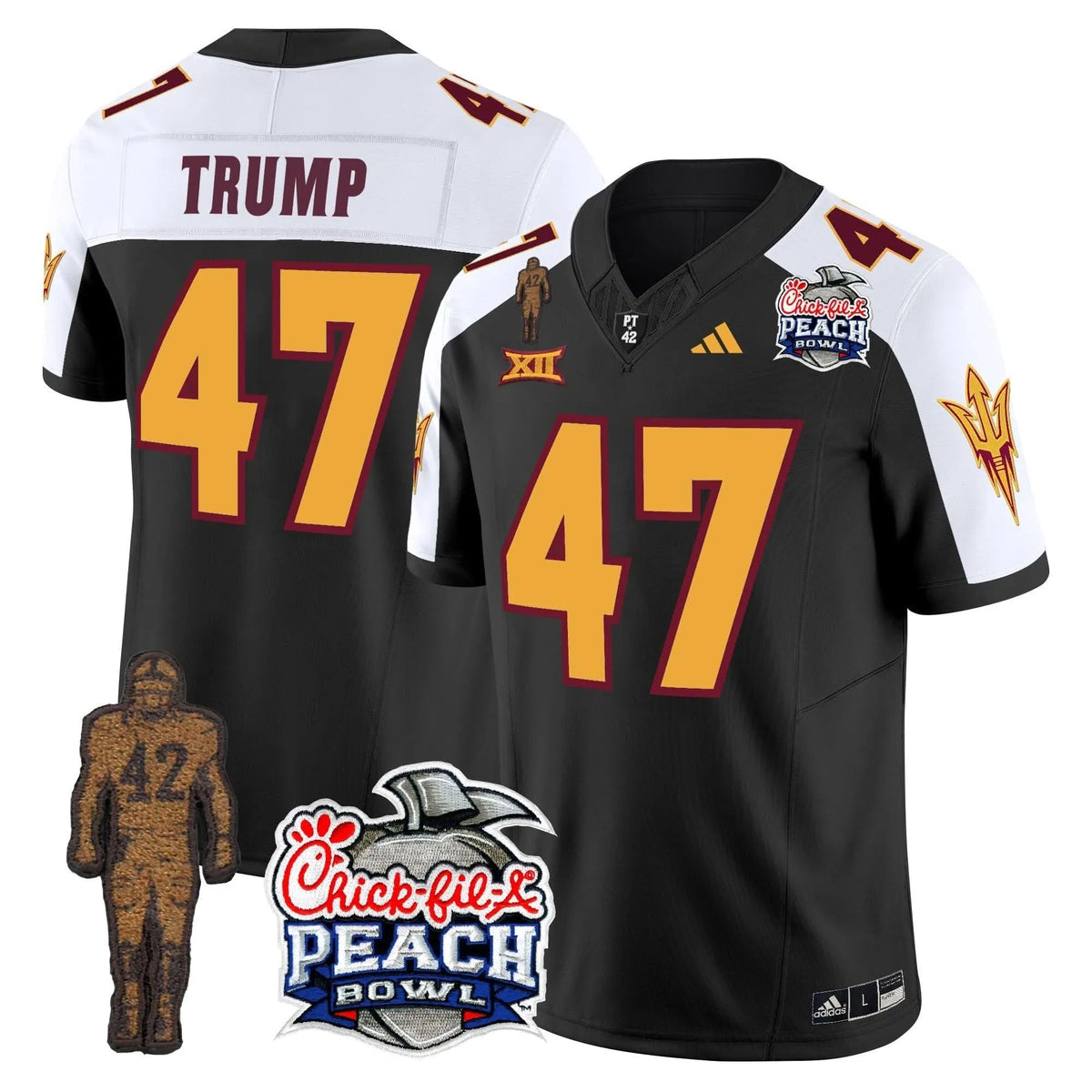 Personalized SD Pat Tillman & Peach Bowl Patch Vapor Limited Jersey - Black Alternate / Trump Stitched
