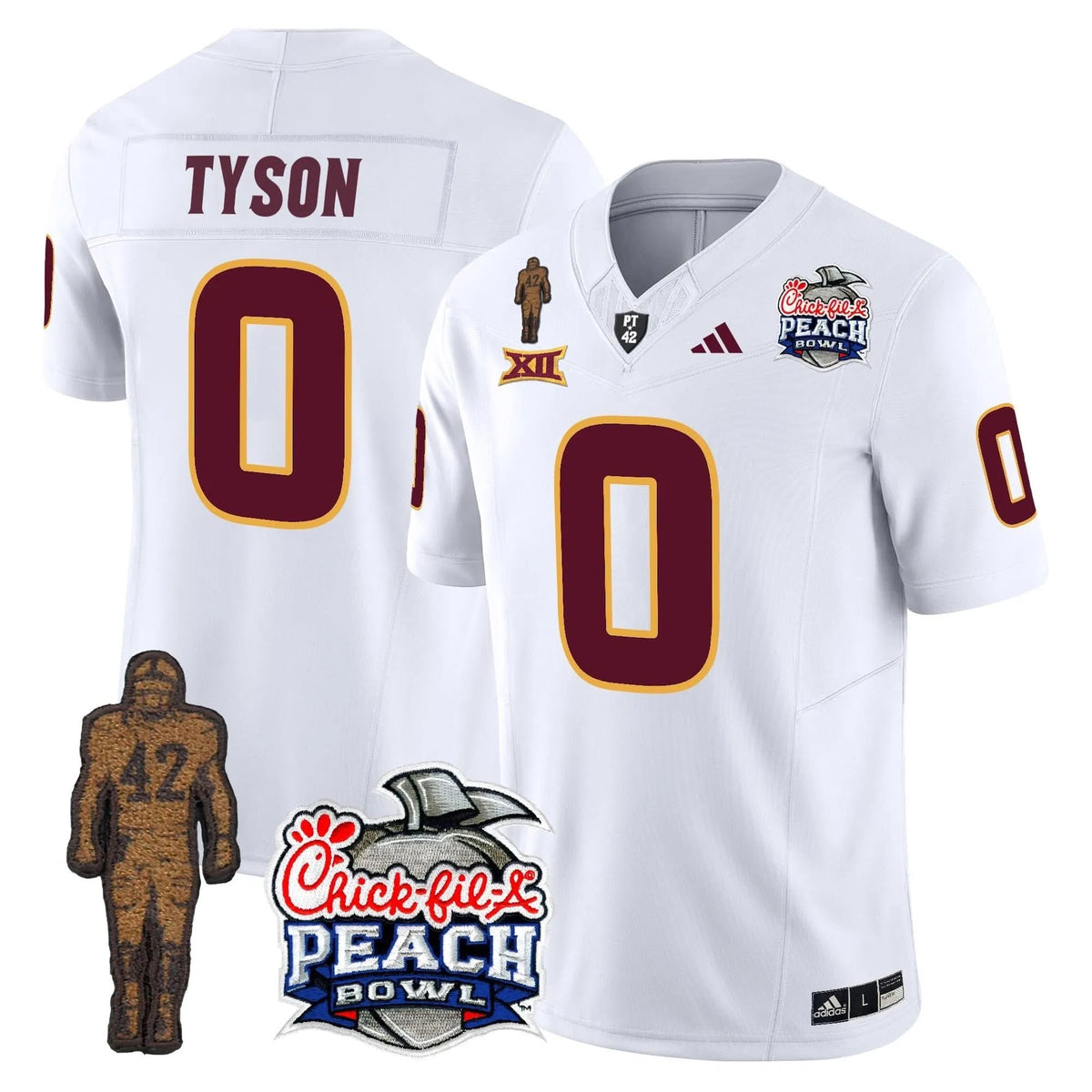 Personalized SD Pat Tillman & Peach Bowl Patch Vapor Limited Jersey - White / Jordyn Tyson Stitched