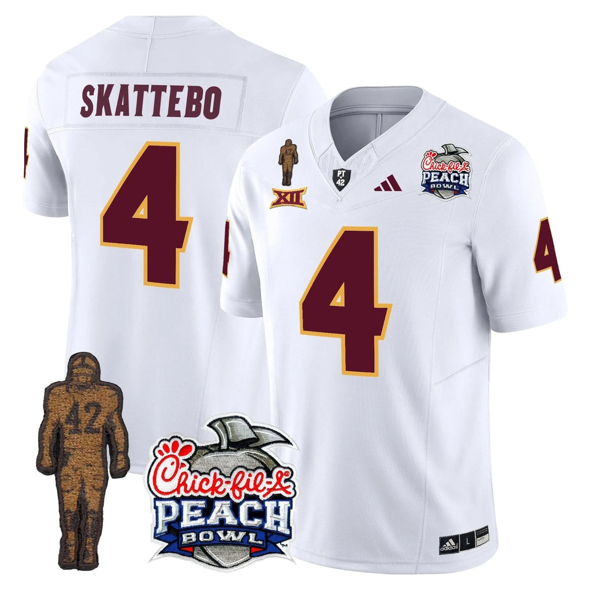 Personalized SD Pat Tillman & Peach Bowl Patch Vapor Limited Jersey - White / Cam Skattebo Stitched