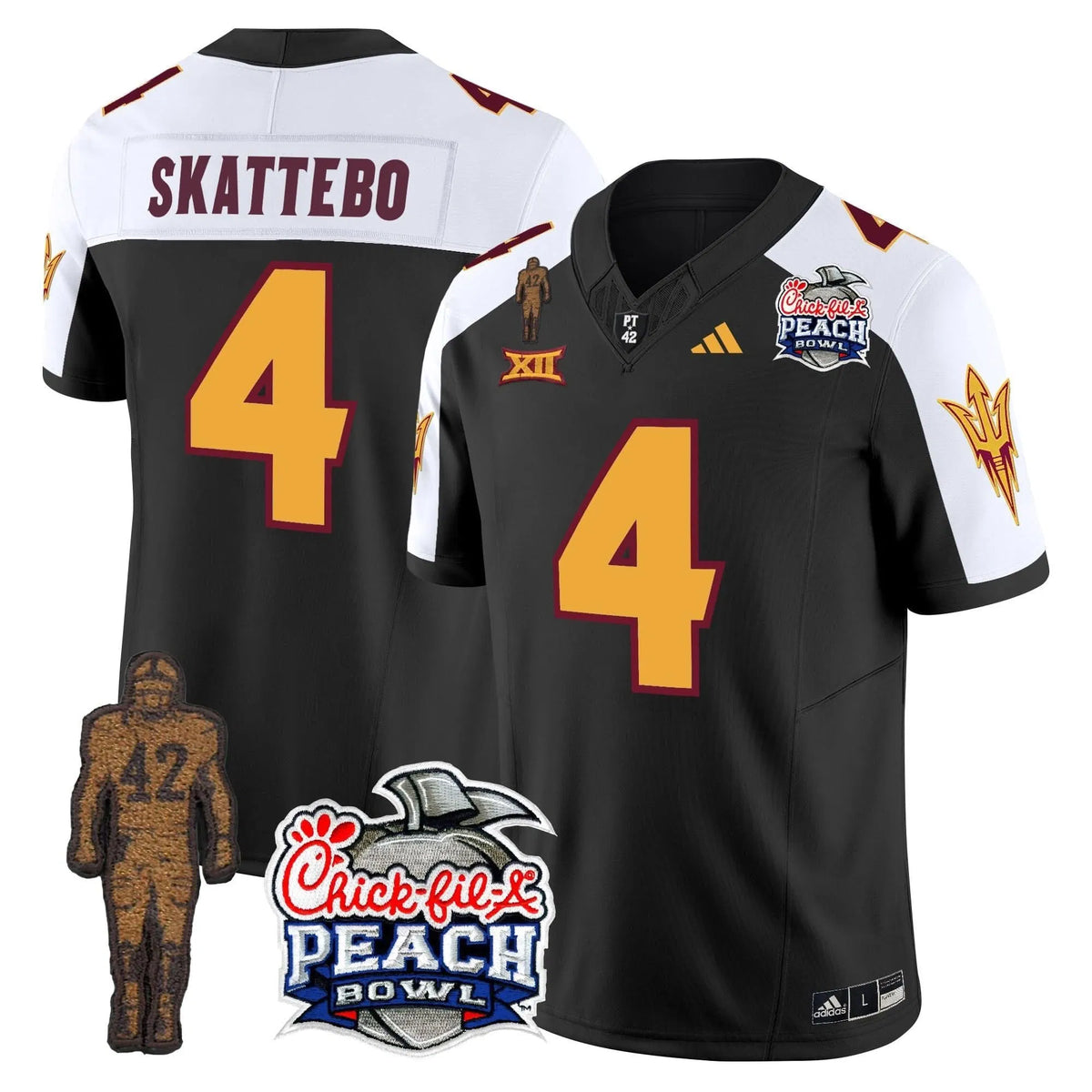 Personalized SD Pat Tillman & Peach Bowl Patch Vapor Limited Jersey - Black Alternate / Cam Skattebo Stitched