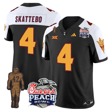 Personalized SD Pat Tillman & Peach Bowl Patch Vapor Limited Jersey - Black Alternate / Cam Skattebo Stitched