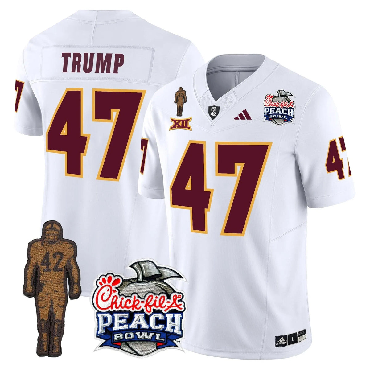 Personalized SD Pat Tillman & Peach Bowl Patch Vapor Limited Jersey - White / Trump Stitched