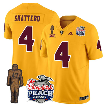 Personalized SD Pat Tillman & Peach Bowl Patch Vapor Limited Jersey - Gold / Cam Skattebo Stitched
