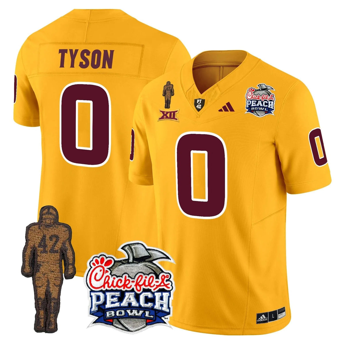 Personalized SD Pat Tillman & Peach Bowl Patch Vapor Limited Jersey - Gold / Jordyn Tyson Stitched