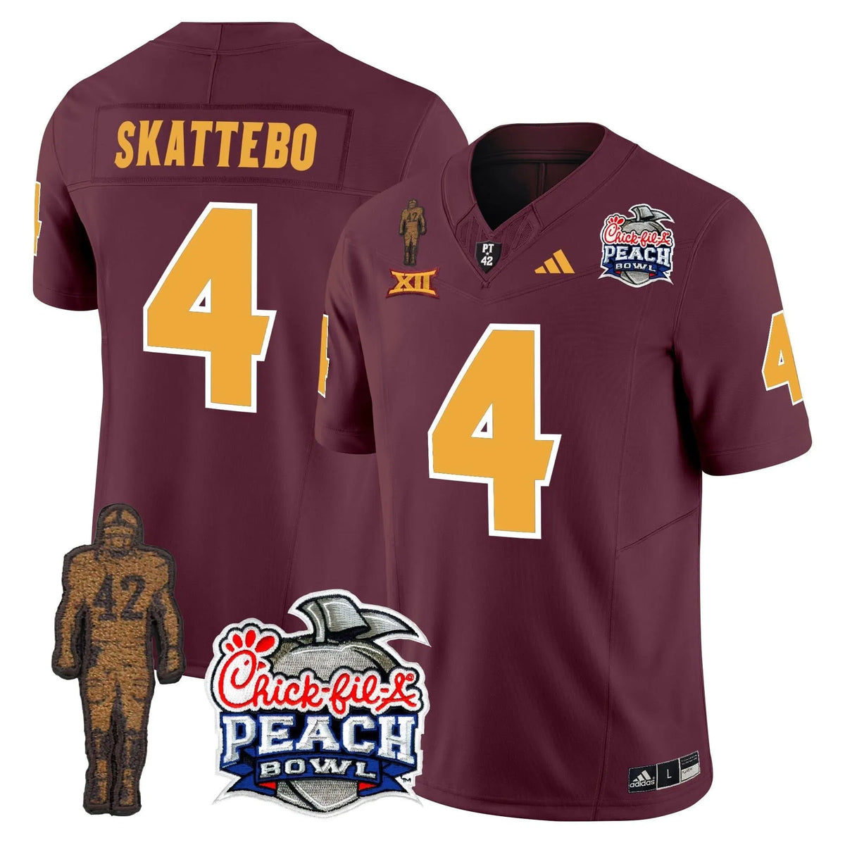 Personalized SD Pat Tillman & Peach Bowl Patch Vapor Limited Jersey - Maroon / Cam Skattebo Stitched