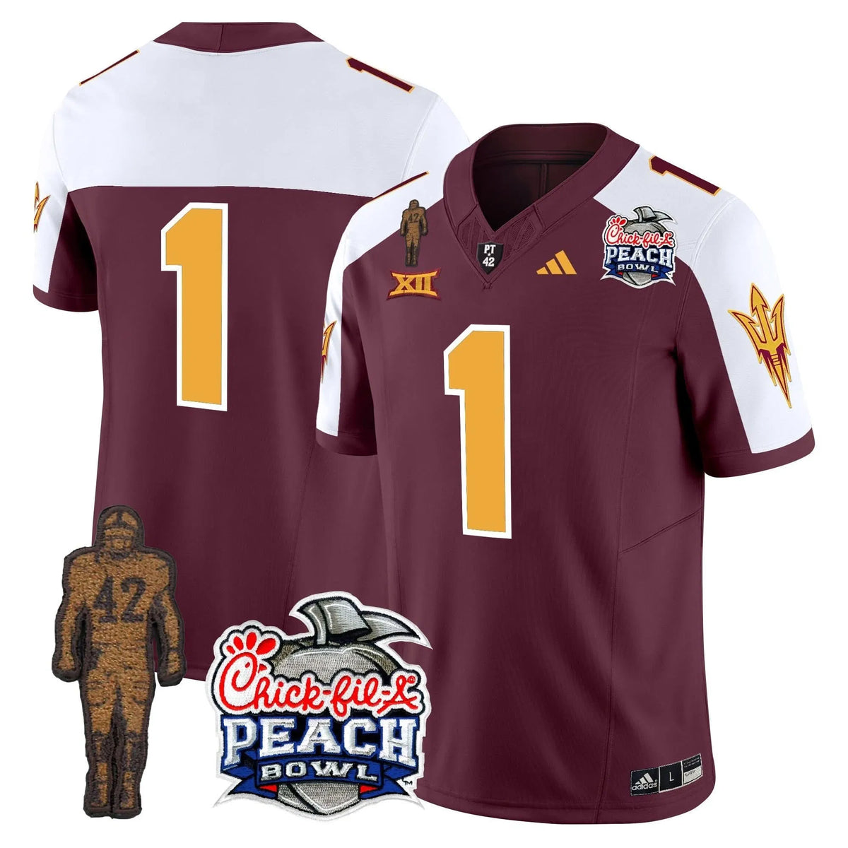 Personalized SD Pat Tillman & Peach Bowl Patch Vapor Limited Jersey - Maroon Alternate / #1 Team Stitched