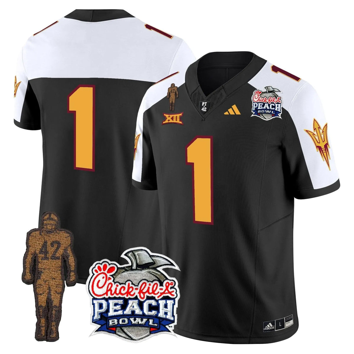 Personalized SD Pat Tillman & Peach Bowl Patch Vapor Limited Jersey - Black Alternate / #1 Team Stitched