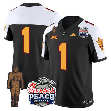 Personalized SD Pat Tillman & Peach Bowl Patch Vapor Limited Jersey - Black Alternate / #1 Team Stitched