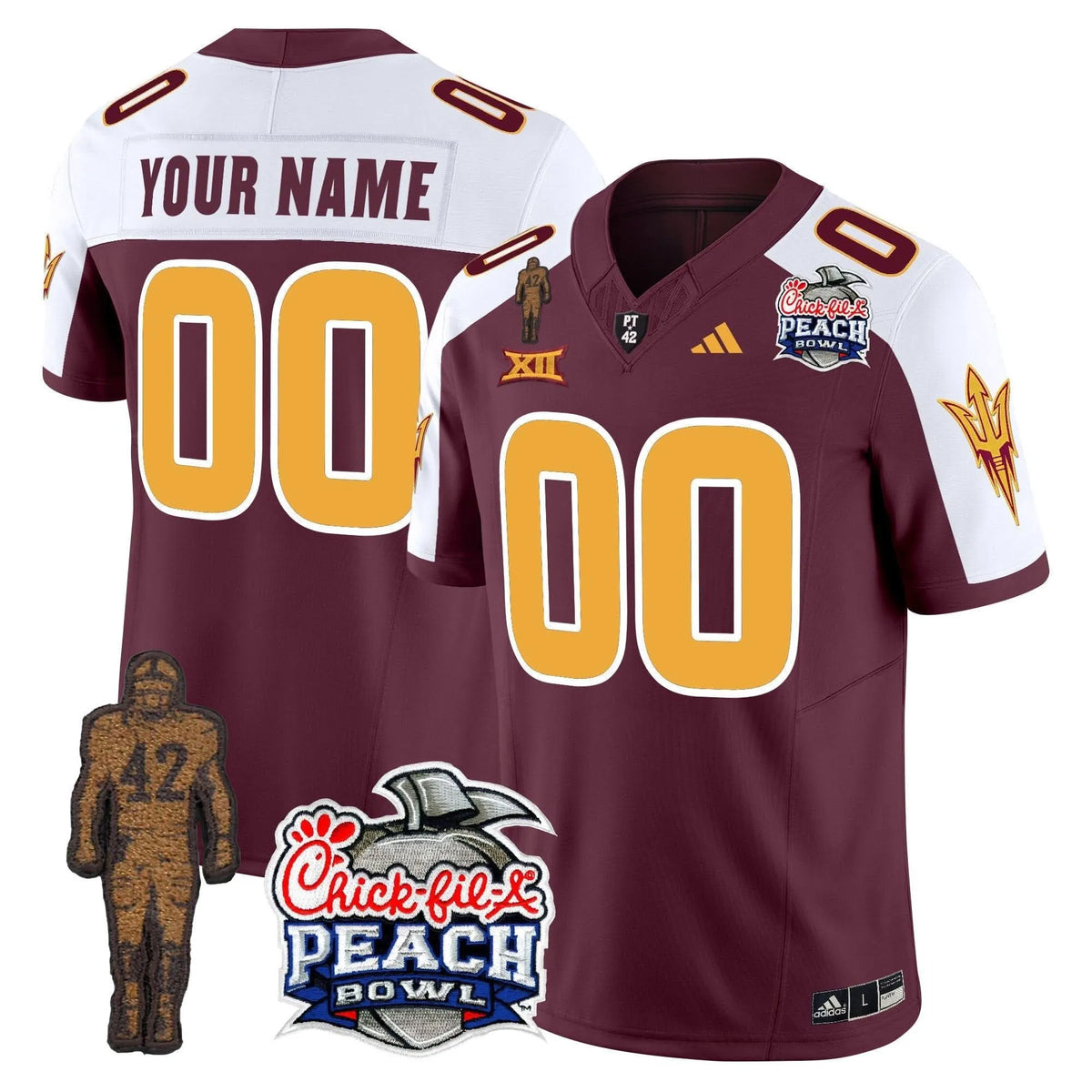 Personalized SD Pat Tillman & Peach Bowl Patch Vapor Limited Custom Jersey - Maroon Alternate Stitched
