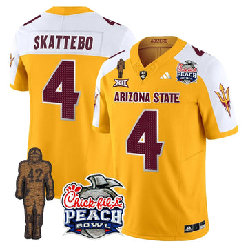 Personalized SD Pat Tillman & Peach Bowl Patch Vapor Limited Jersey V2 - Gold Alternate / Cam Skattebo Stitched