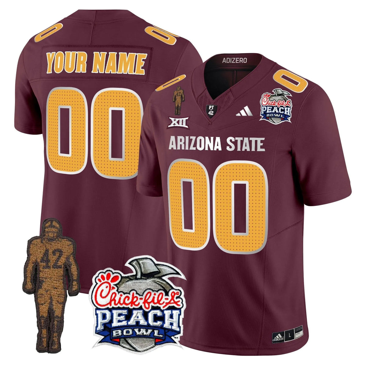 Personalized SD Pat Tillman & Peach Bowl Patch Vapor Limited Custom Jersey V2 - Maroon Stitched
