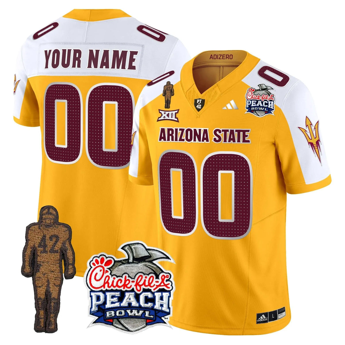 Personalized SD Pat Tillman & Peach Bowl Patch Vapor Limited Custom Jersey V2 - Gold Alternate Stitched