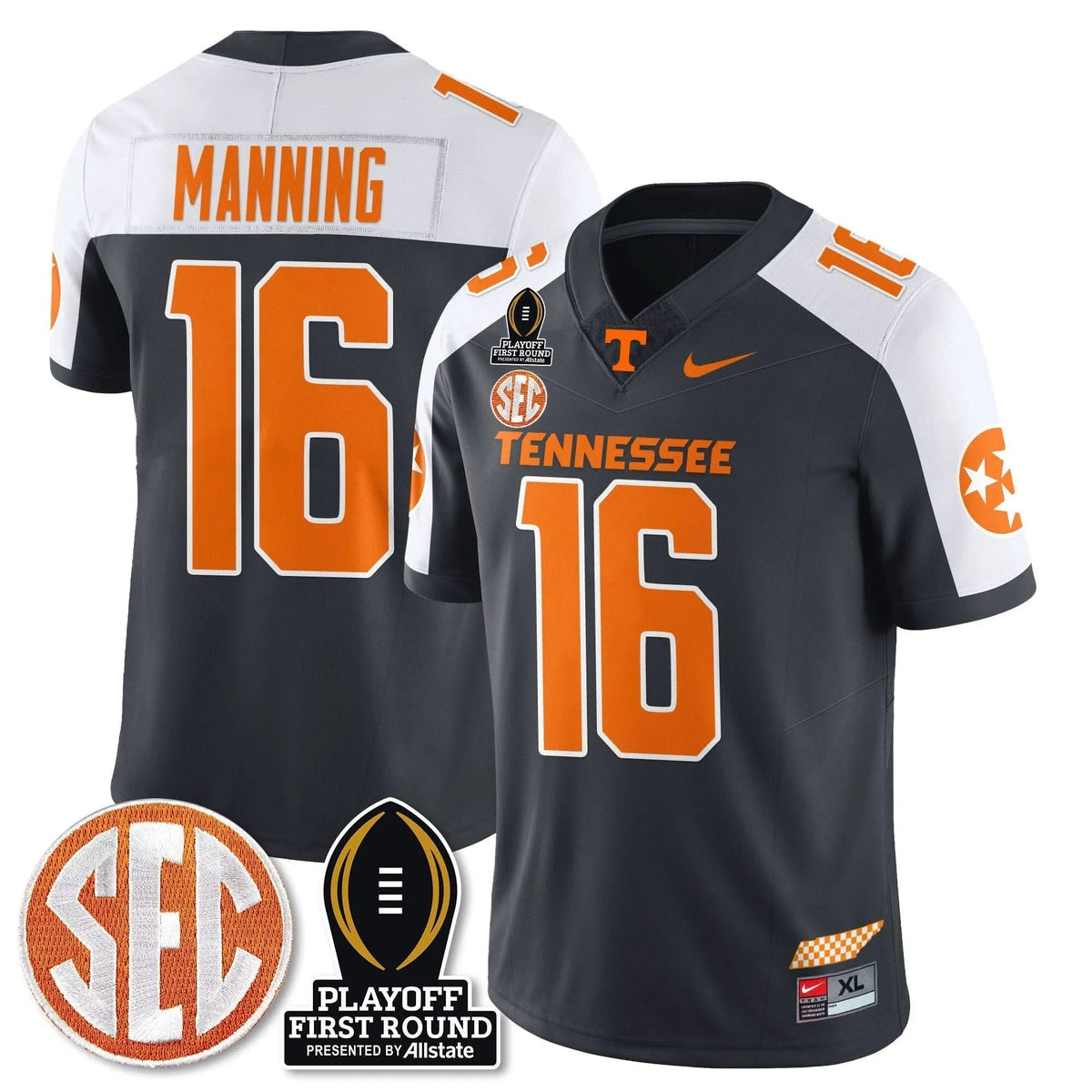 Personalized TV Football Jersey - Playoff First Round Patch - Peyton Manning / Grey Alternate Stitched