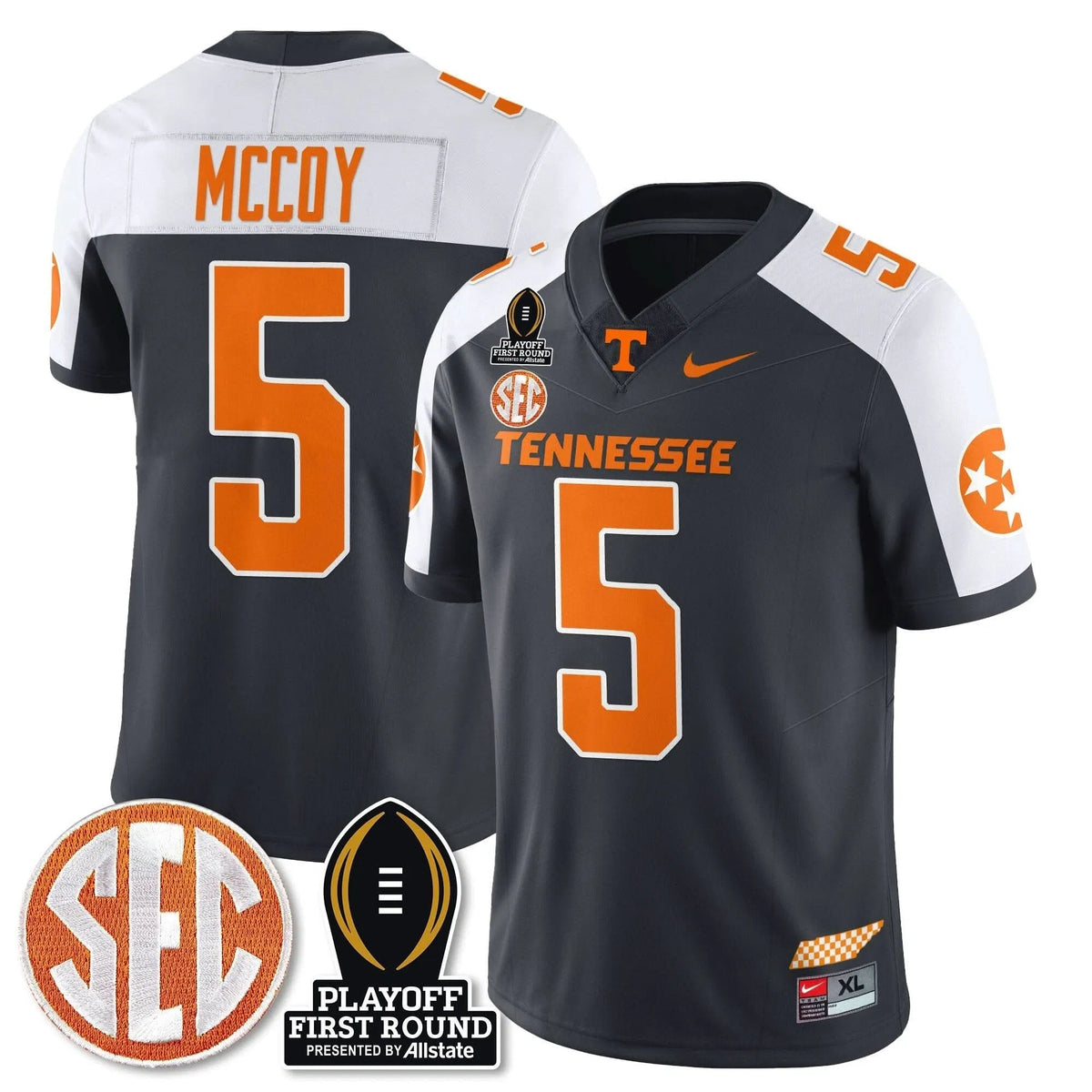 Personalized TV Football Jersey - Playoff First Round Patch - Bru McCoy / Grey Alternate Stitched