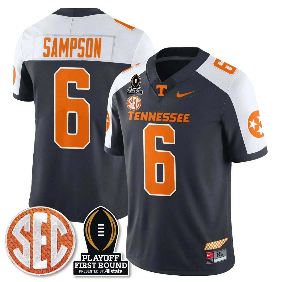 Personalized TV Football Jersey - Playoff First Round Patch - Dylan Sampson / Grey Alternate Stitched