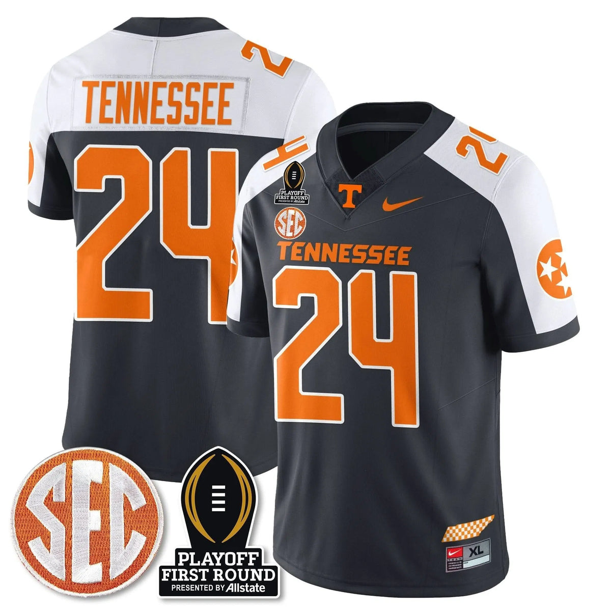 Personalized TV Football Jersey - Playoff First Round Patch - Tennessee / Grey Alternate Stitched