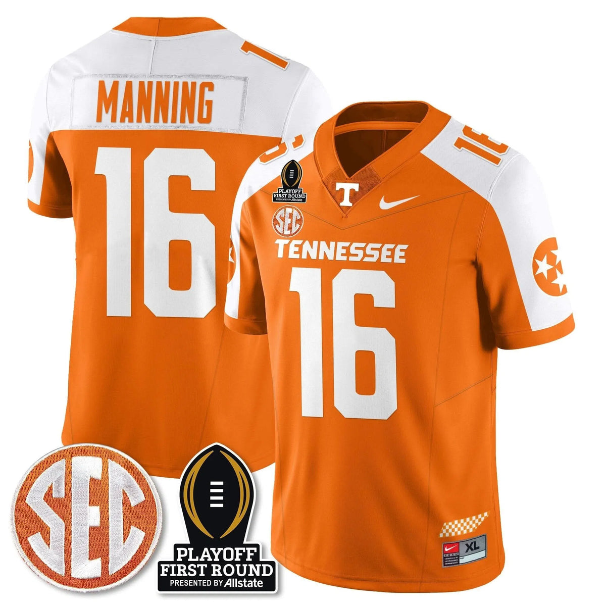 Personalized TV Football Jersey - Playoff First Round Patch - Peyton Manning / Orange Alternate Stitched