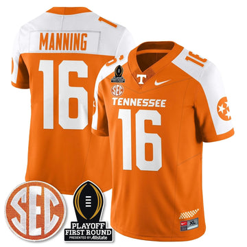 Personalized TV Football Jersey - Playoff First Round Patch - Peyton Manning / Orange Alternate Stitched