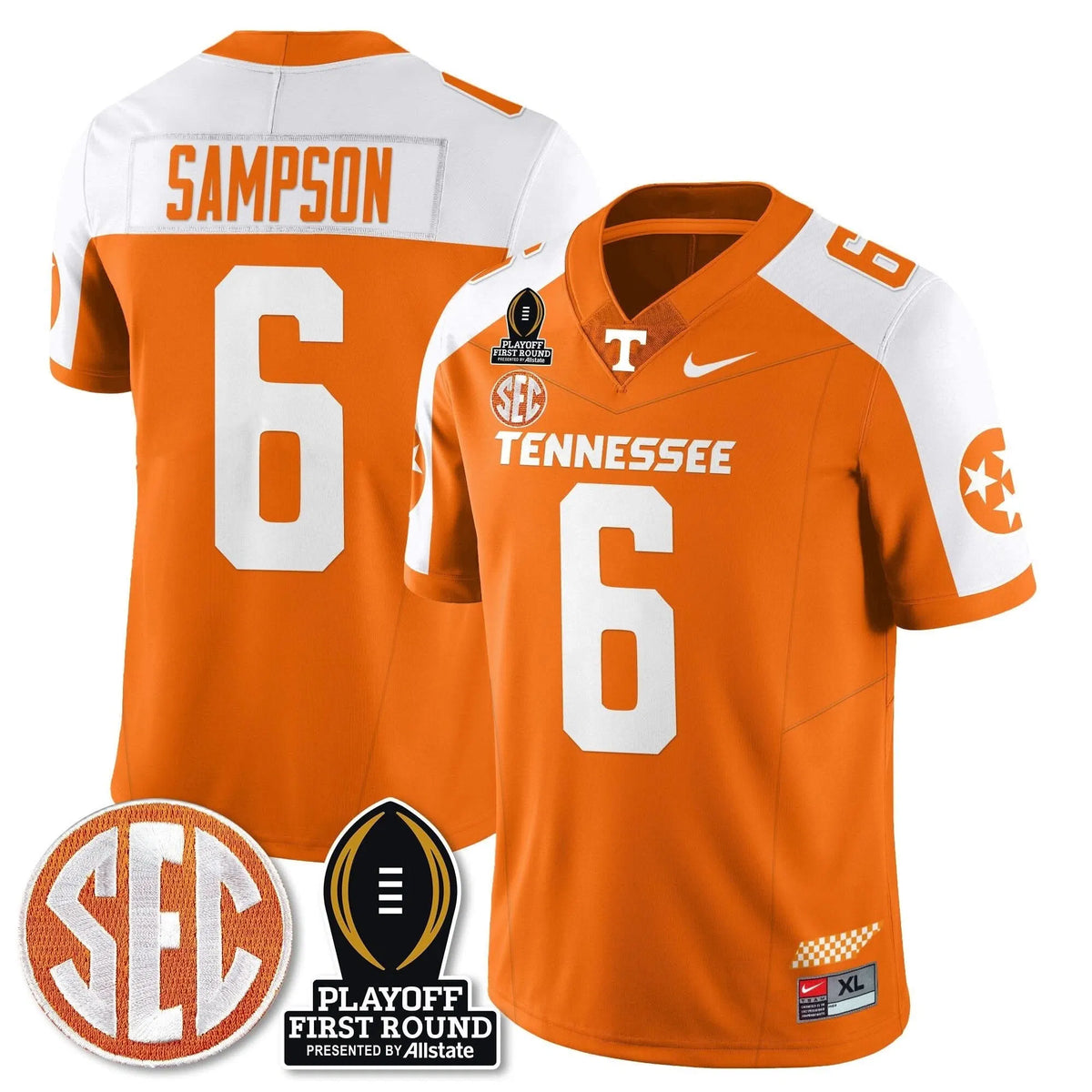 Personalized TV Football Jersey - Playoff First Round Patch - Dylan Sampson / Orange Alternate Stitched