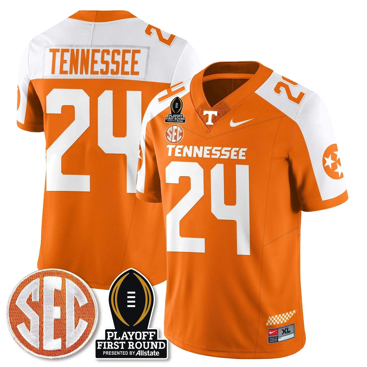 Personalized TV Football Jersey - Playoff First Round Patch - Tennessee / Orange Alternate Stitched