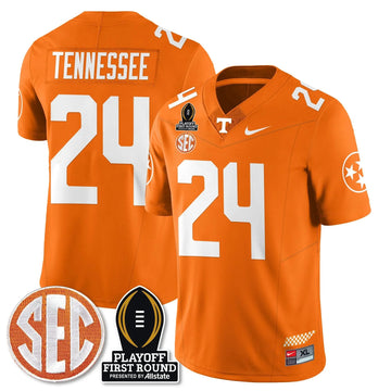 Personalized TV Football Jersey - Playoff First Round Patch - Tennessee / Orange Stitched