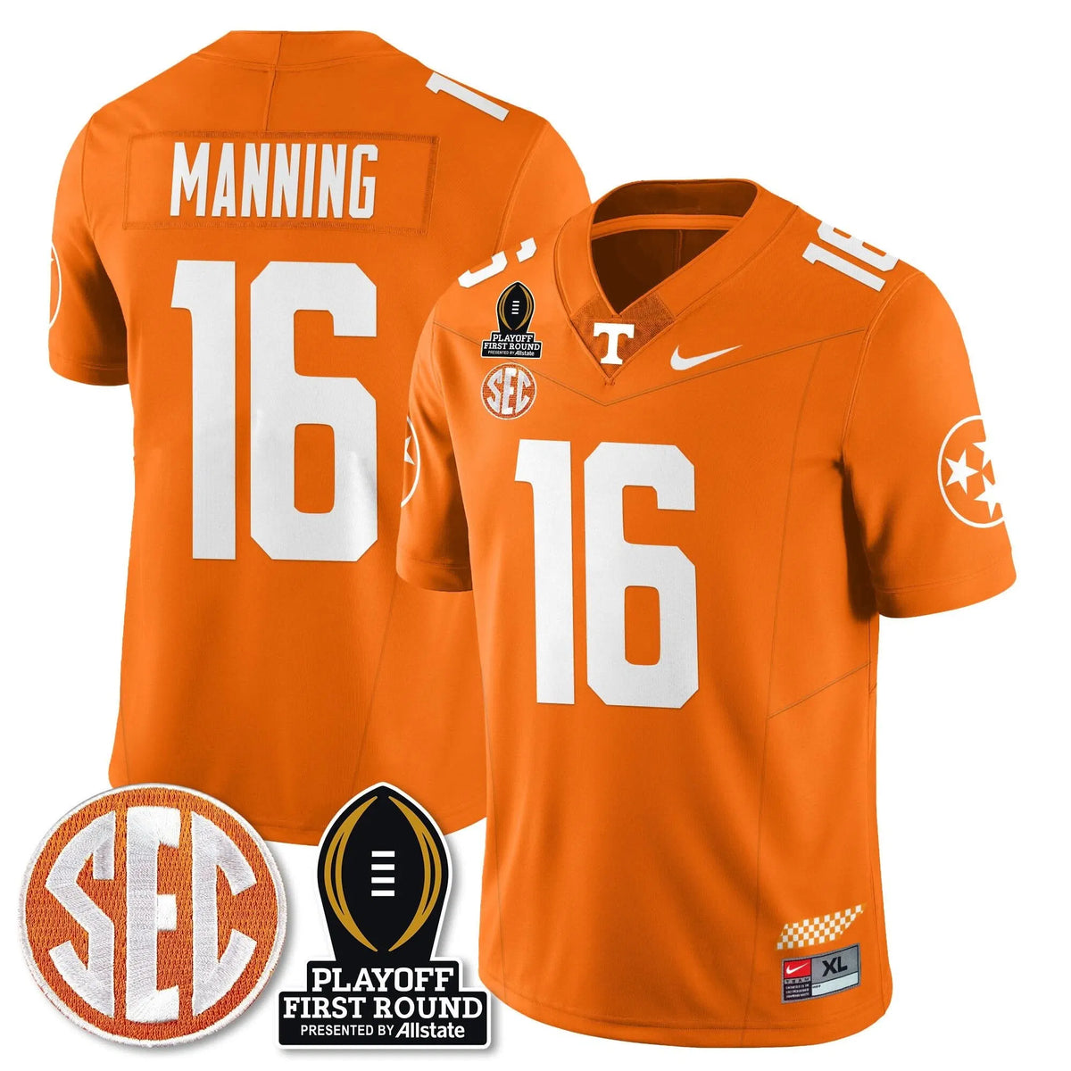 Personalized TV Football Jersey - Playoff First Round Patch - Peyton Manning / Orange Stitched