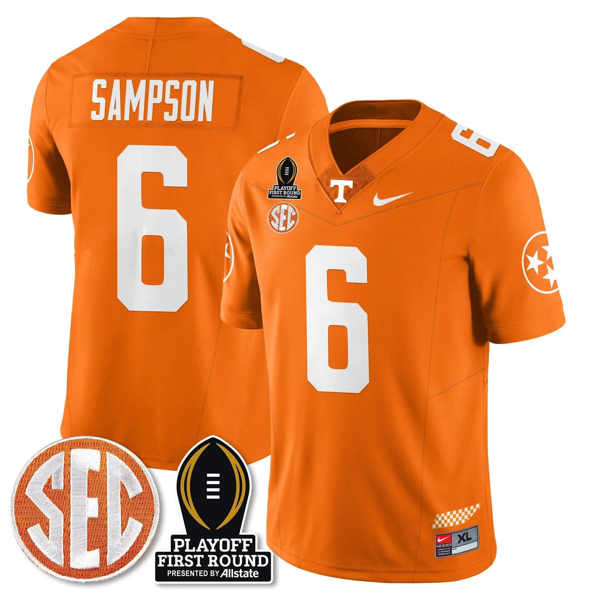 Personalized TV Football Jersey - Playoff First Round Patch - Dylan Sampson / Orange Stitched