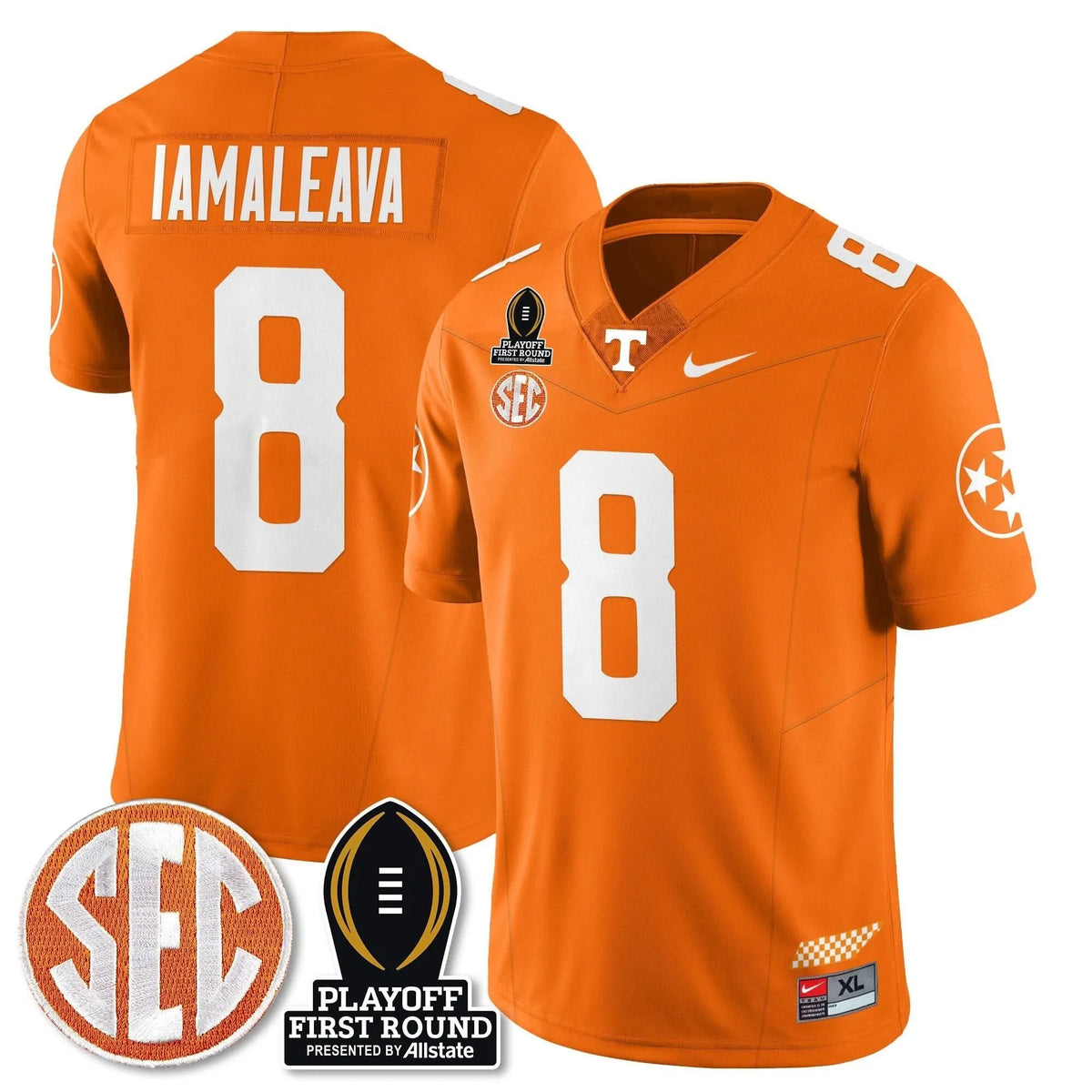 Personalized TV Football Jersey - Playoff First Round Patch - Nico Iamaleava / Orange Stitched