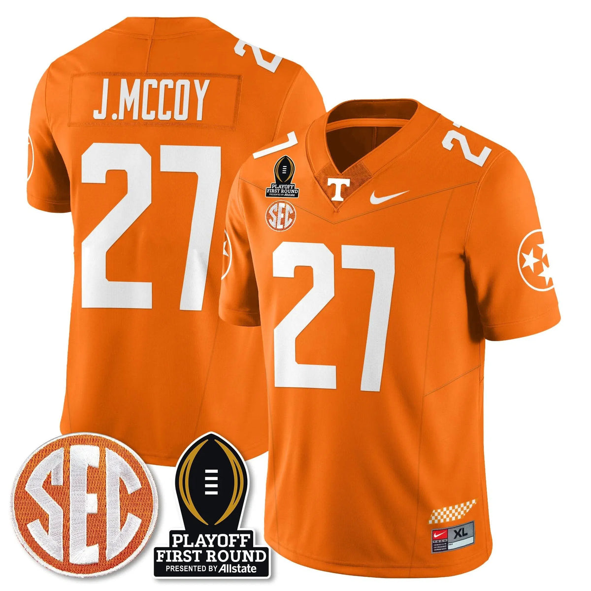 Personalized TV Football Jersey - Playoff First Round Patch - Jermod McCoy / Orange Stitched