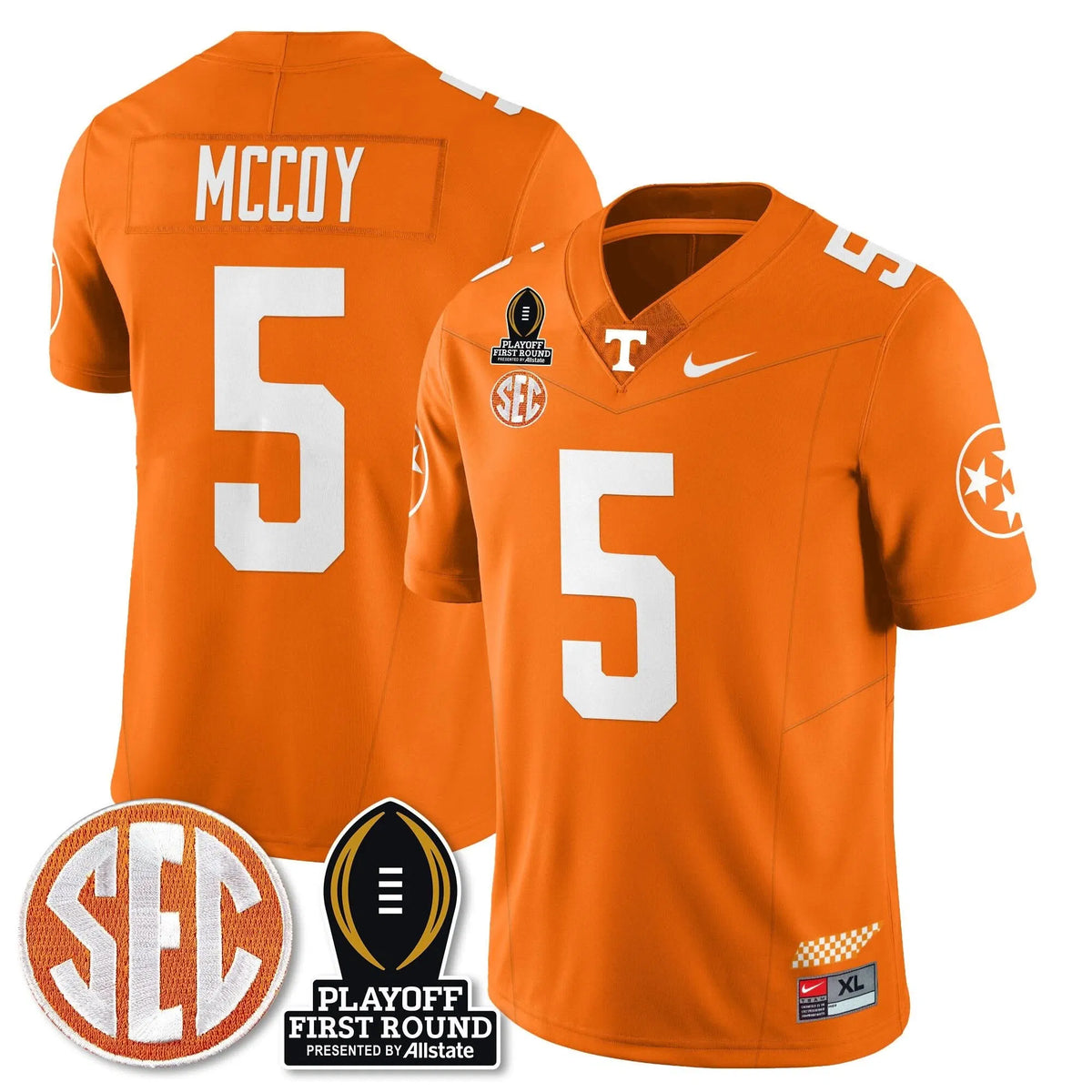 Personalized TV Football Jersey - Playoff First Round Patch - Bru McCoy / Orange Stitched
