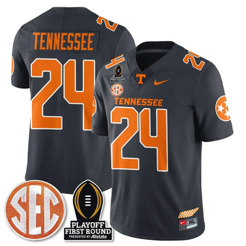 Personalized TV Football Jersey - Playoff First Round Patch - Tennessee / Smokey Grey Stitched